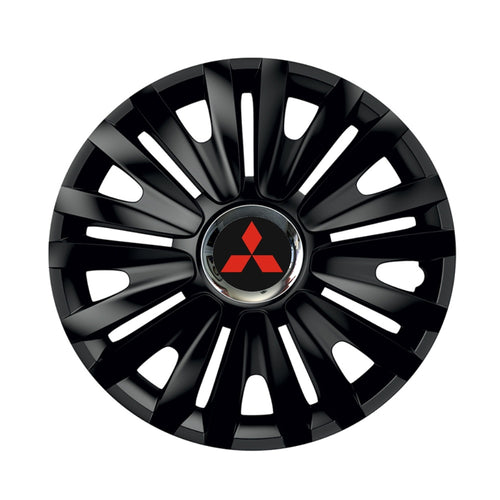 4 db-os fekete dísztárcsa króm gyűrűvel, Royal R14, Mitsubishi-kompatibilis