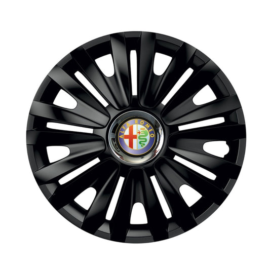 Комплект 4 черни тасове с хромиран пръстен Royal R15, съвместими с Alfa Romeo