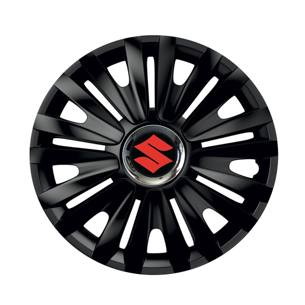 Set 4 capace roti Negre Cu Inel Cromat Royal R15 Compatibil Cu Suzuki