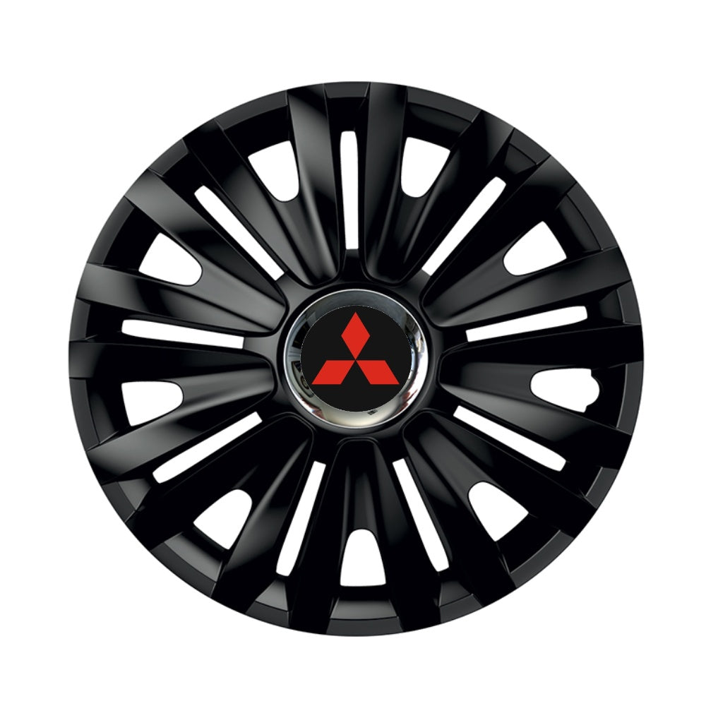 Set 4 capace roti Negre Cu Inel Cromat Royal R15 pentru gama auto Mitsubishi