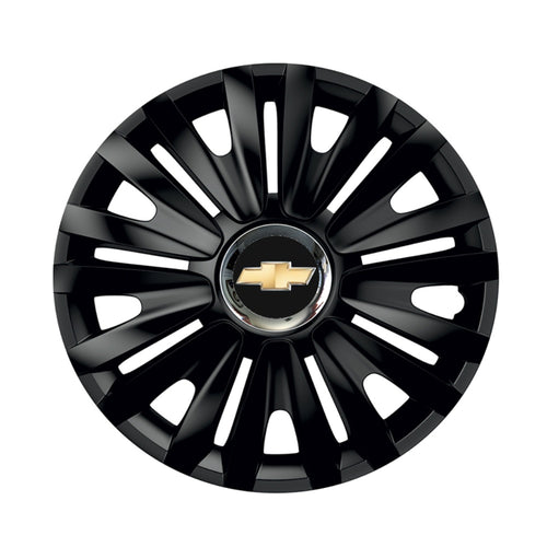 Комплект 4 черни тасове с хромиран пръстен Royal R15, съвместими с Chevrolet