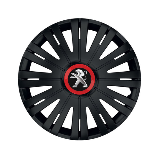 Set 4 capace roti Negre Cu Inel Rosu Active R14 Compatibil Cu Peugeot