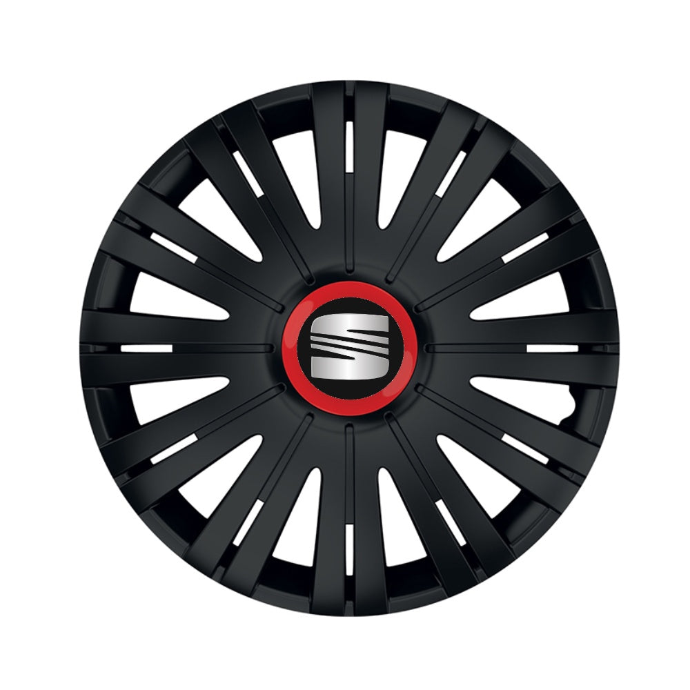 Set 4 capace roti Negre Cu Inel Rosu Active R15 pentru gama auto Seat