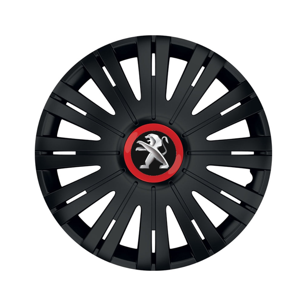 Set 4 capace roti Negre Cu Inel Rosu Active R15 Compatibil Cu Peugeot