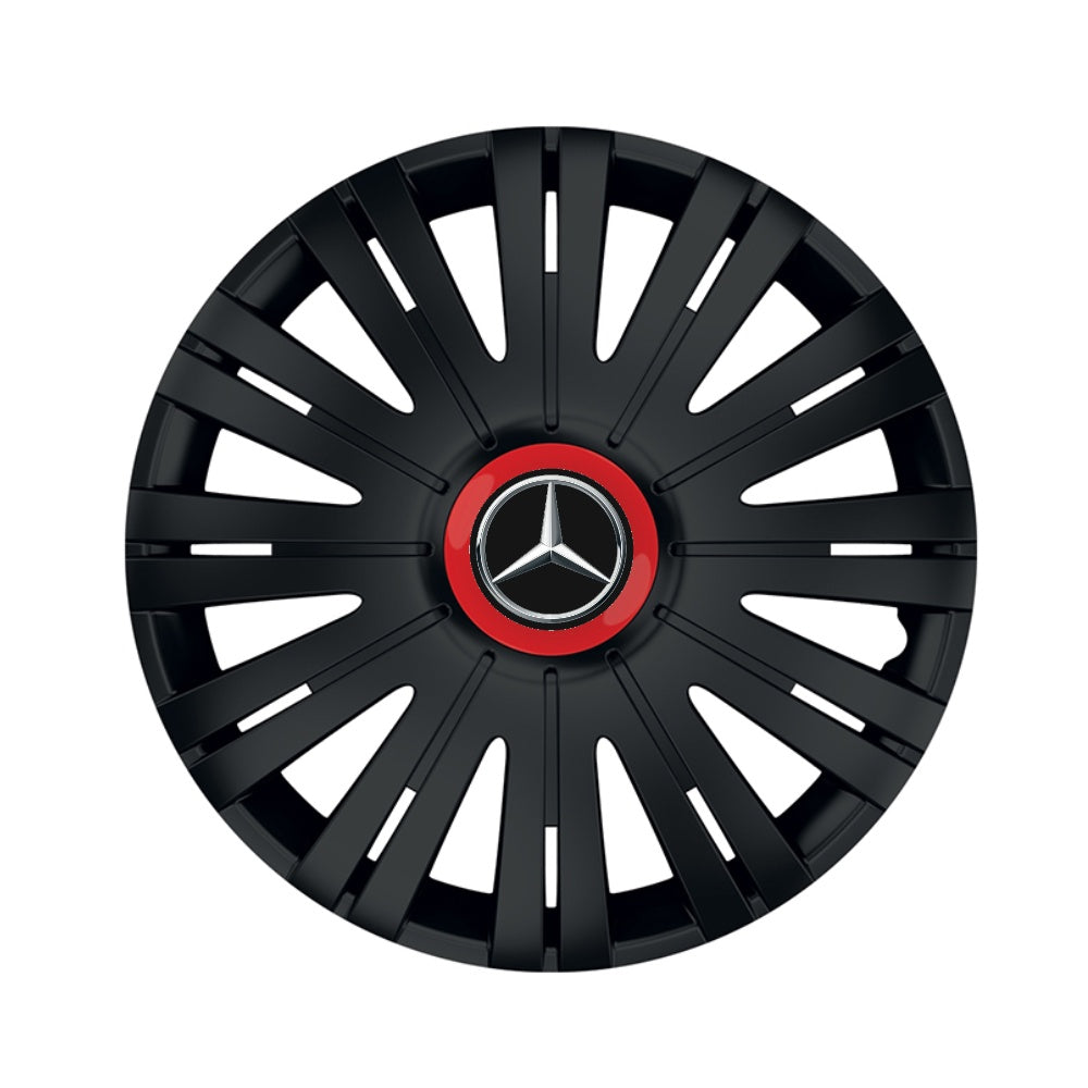 Set 4 capace roti Negre Cu Inel Rosu Active R15 Compatibil Cu Mercedes-Benz