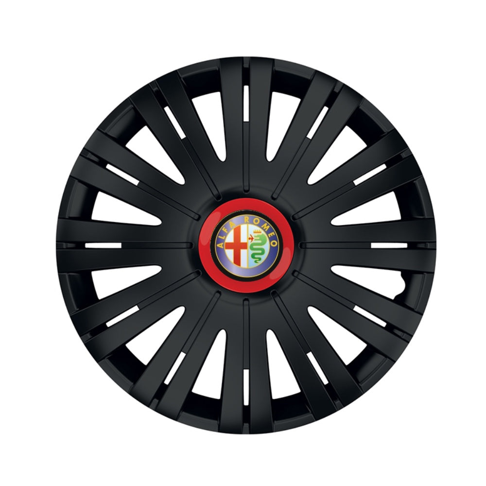 Set 4 capace roti Negre Cu Inel Rosu Active R16 pentru gama auto Alfa Romeo
