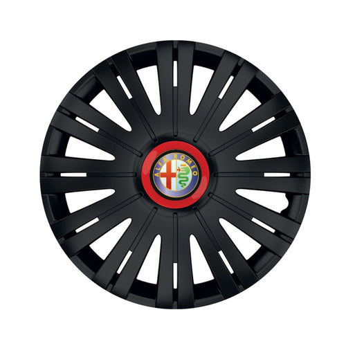 Set 4 capace roti Negre Cu Inel Rosu Active R16 Compatibil Cu Alfa Romeo