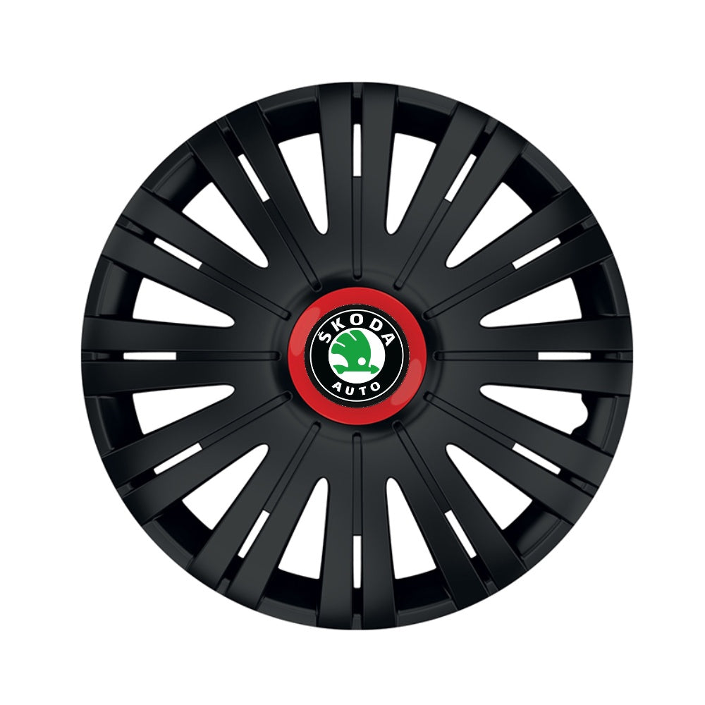 Set 4 capace roti Negre Cu Inel Rosu Active R16 pentru gama auto Skoda