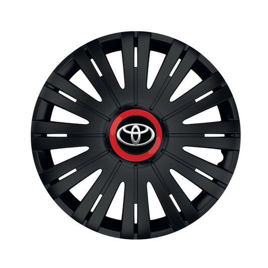 4 db-os fekete dísztárcsa piros gyűrűvel, Active R16 Toyota kompatibilis felnikkel