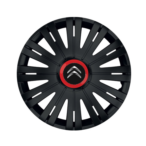 Set 4 capace roti Negre Cu Inel Rosu Active R16 Compatibil Cu Citroen