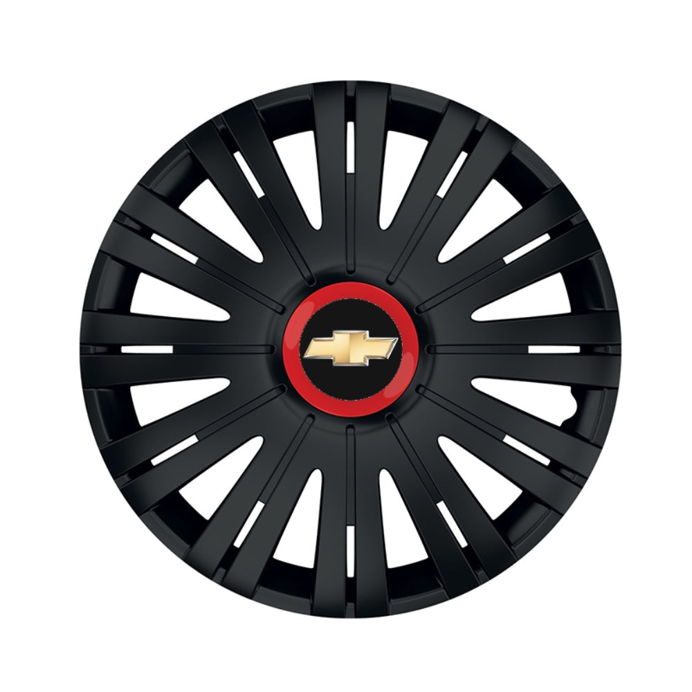 Set 4 capace roti Negre Cu Inel Rosu Active R16 Compatibil Cu Chevrolet