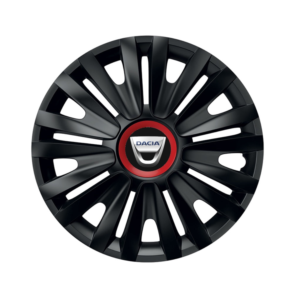 Set 4 capace roti Negre Cu Inel Rosu Royal R14 pentru gama auto Dacia