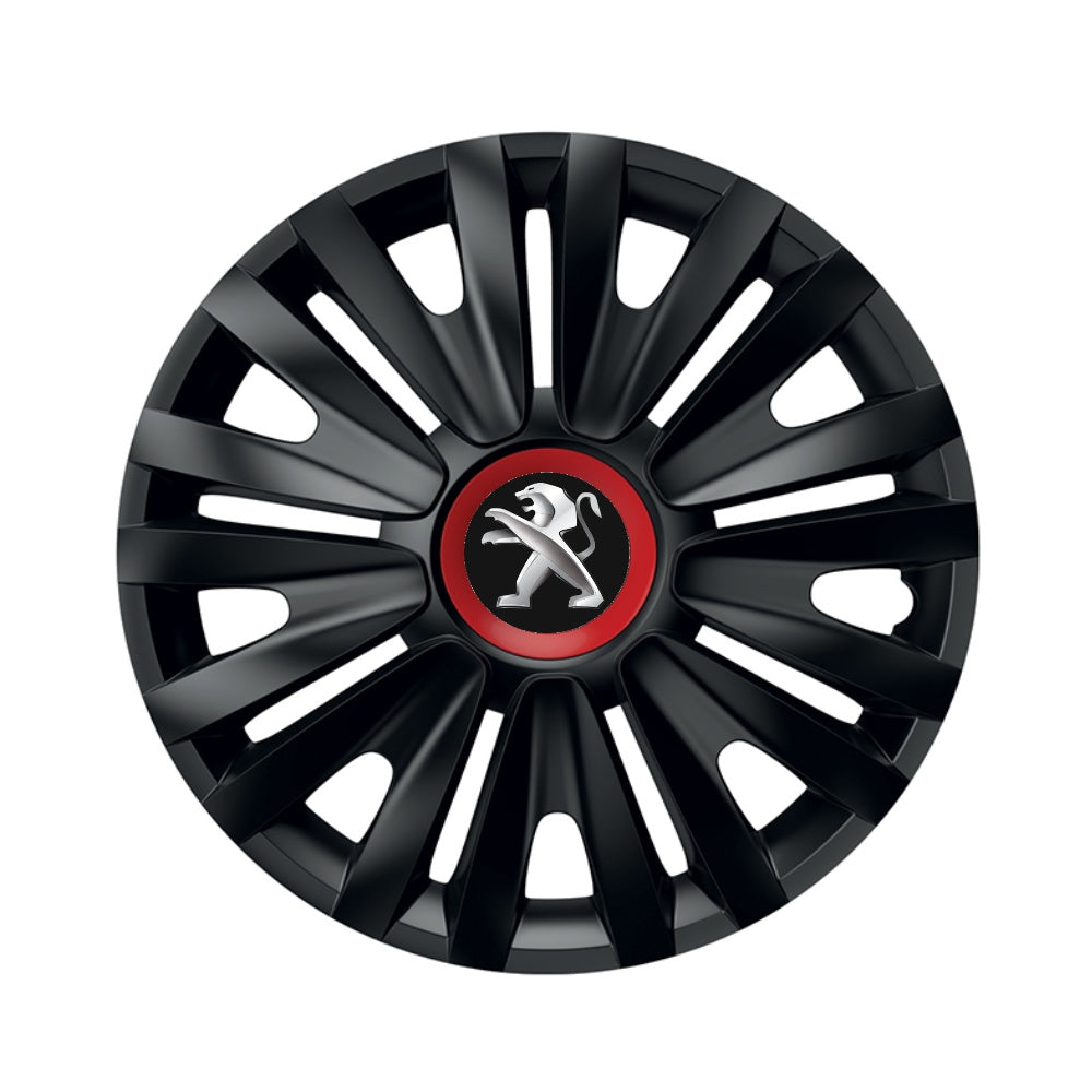 Set 4 capace roti Negre Cu Inel Rosu Royal R14 pentru gama auto Peugeot