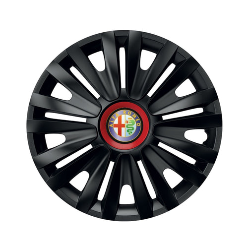 Set 4 capace roti Negre Cu Inel Rosu Royal R15 Compatibil Cu Alfa Romeo