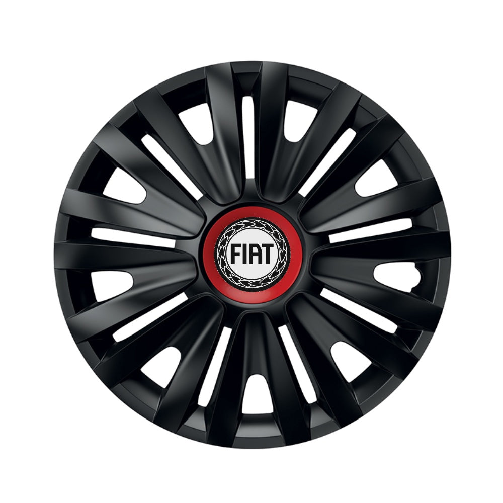 Set 4 capace roti Negre Cu Inel Rosu Royal R15 pentru gama auto Fiat