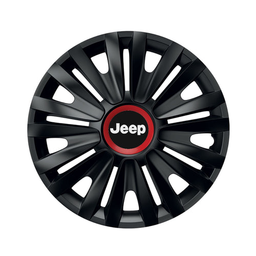 4 db-os fekete dísztárcsa piros gyűrűvel, királykék, R15, Jeep-kompatibilis