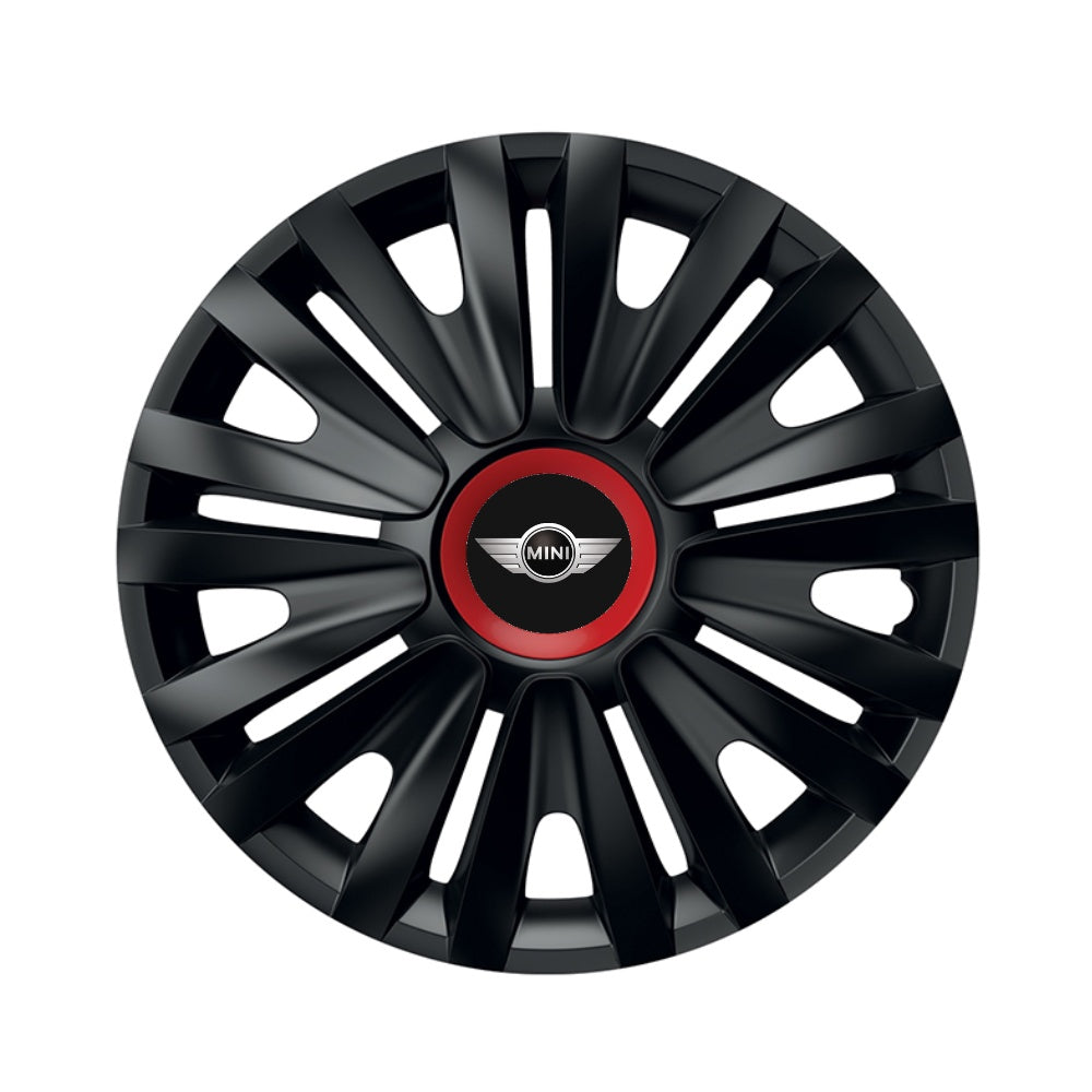 Set 4 capace roti Negre Cu Inel Rosu Royal R15 pentru gama auto Mini