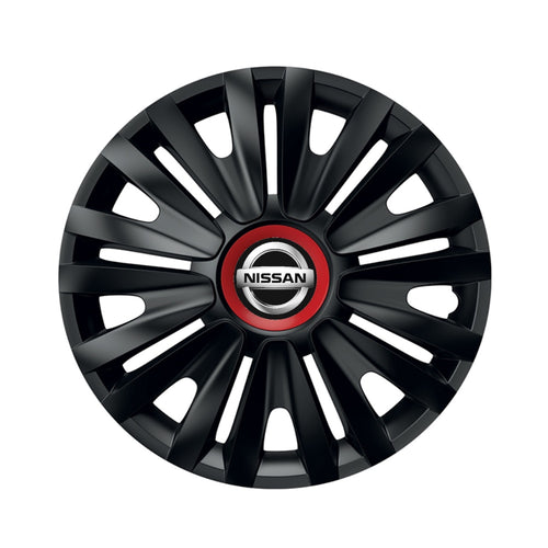 Set 4 capace roti Negre Cu Inel Rosu Royal R15 Compatibil Cu Nissan