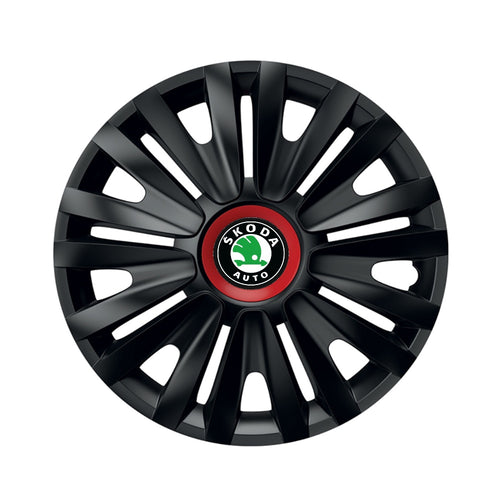 Set 4 capace roti Negre Cu Inel Rosu Royal R15 Compatibil Cu Skoda