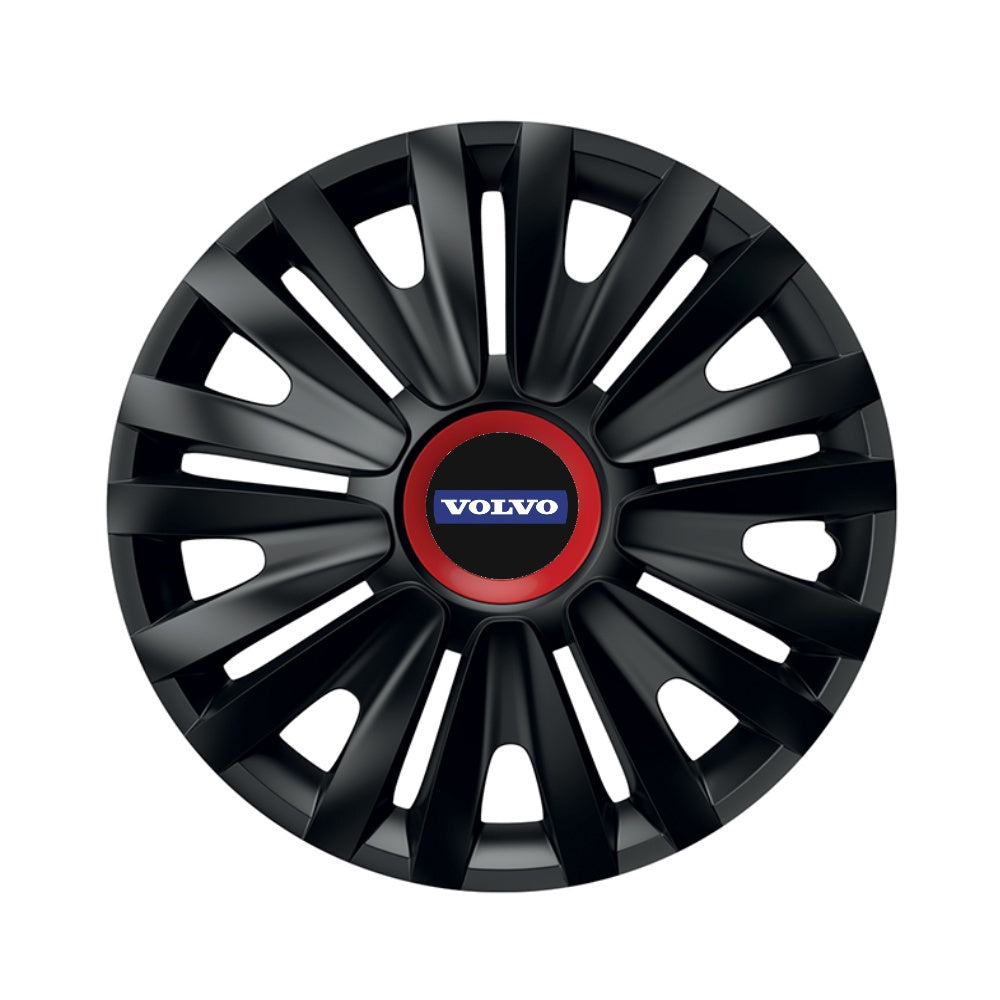 Set 4 capace roti Negre Cu Inel Rosu Royal R15 pentru gama auto Volvo