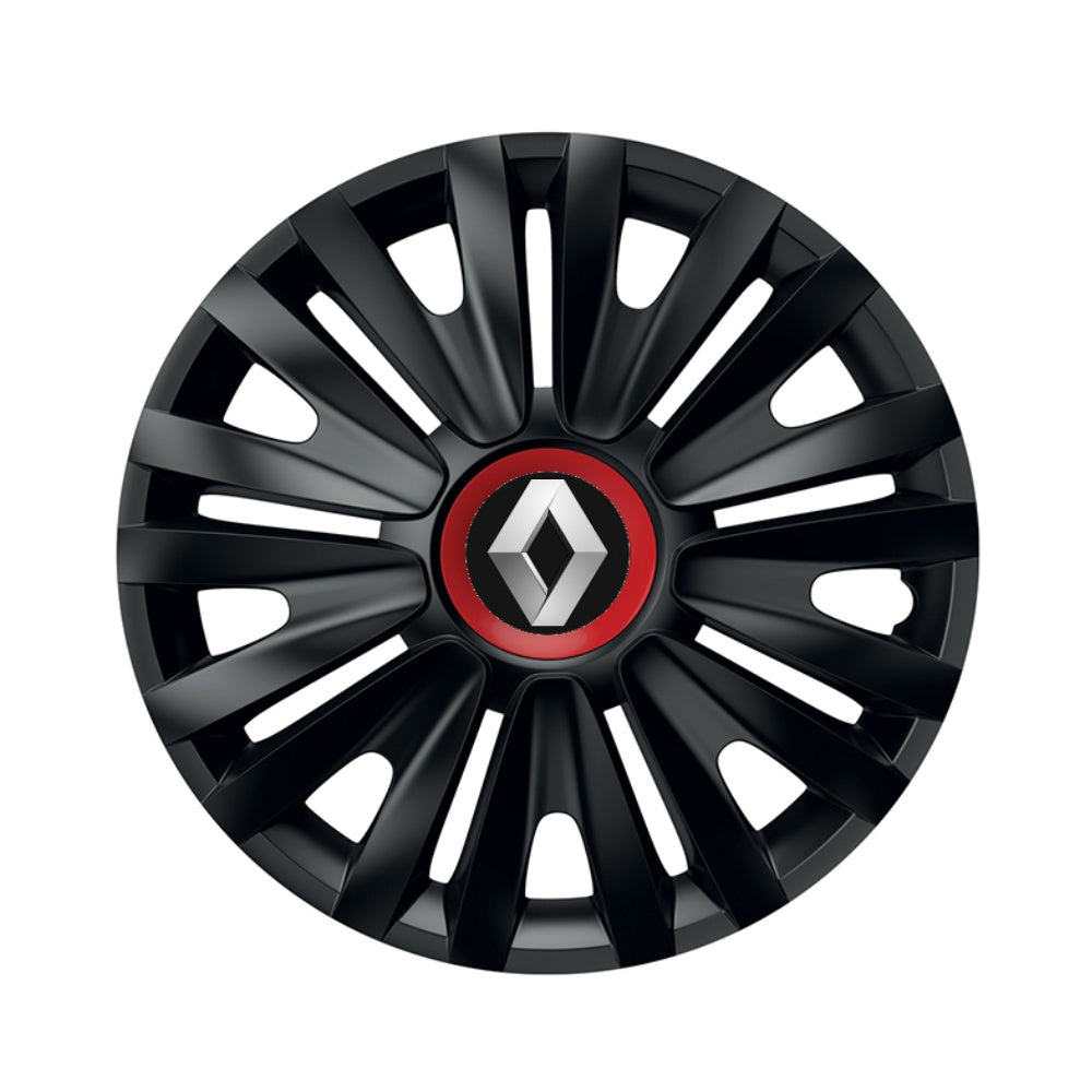 Set 4 capace roti Negre Cu Inel Rosu Royal R15 pentru gama auto Renault