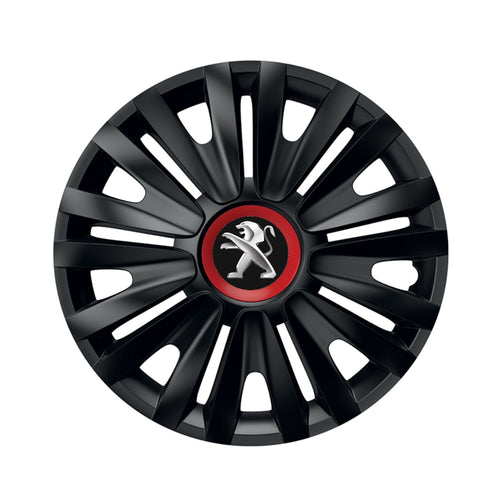 Set 4 capace roti Negre Cu Inel Rosu Royal R15 Compatibil Cu Peugeot
