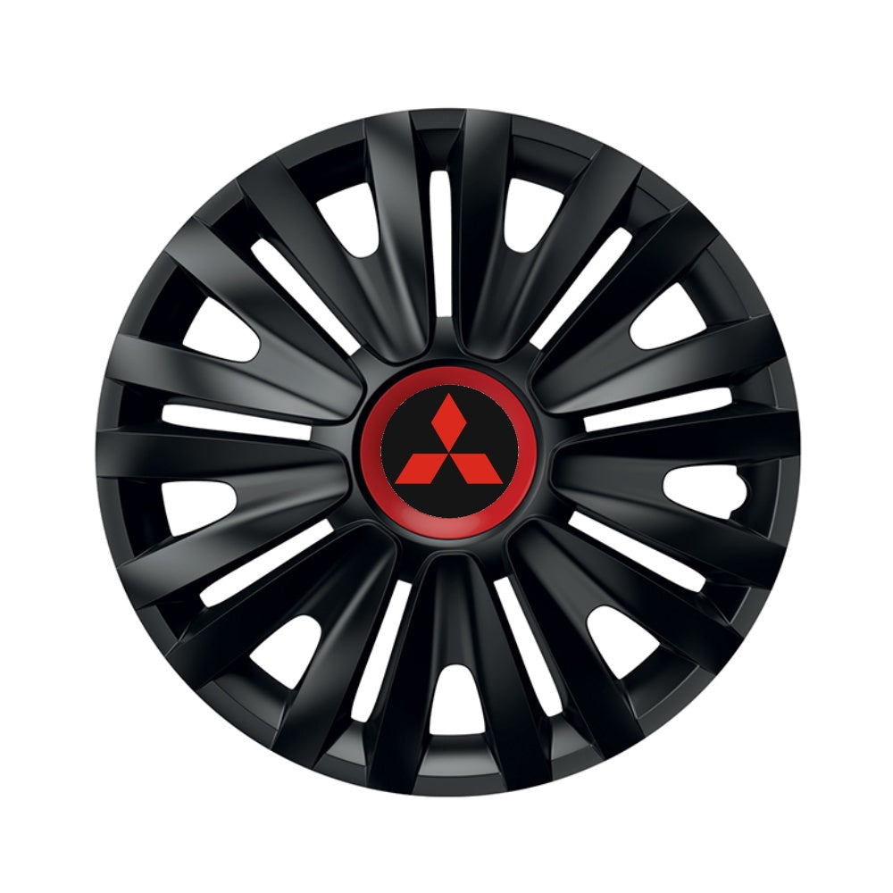 Set 4 capace roti Negre Cu Inel Rosu Royal R15 pentru gama auto Mitsubishi