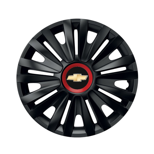 4 db-os fekete dísztárcsa piros gyűrűvel, Royal R15, Chevrolet-kompatibilis