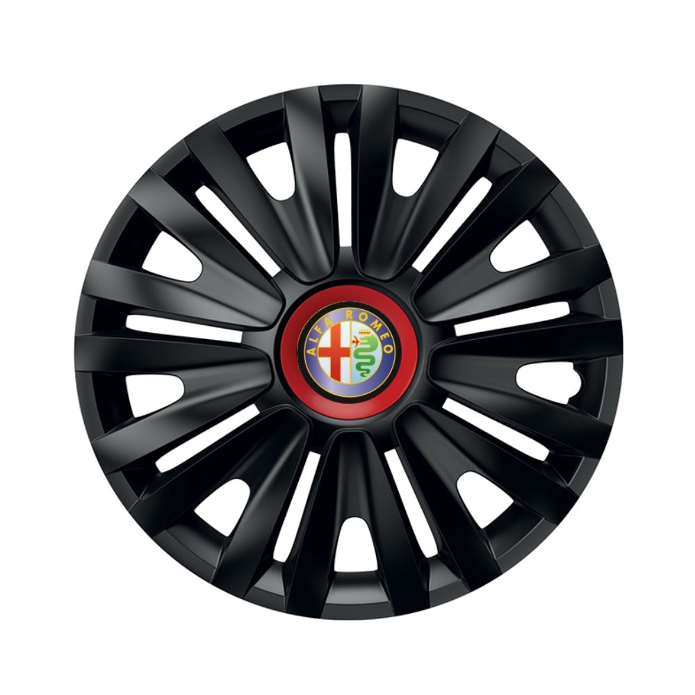 Комплект 4 черни тасове с червен пръстен Royal R16, съвместими с Alfa Romeo