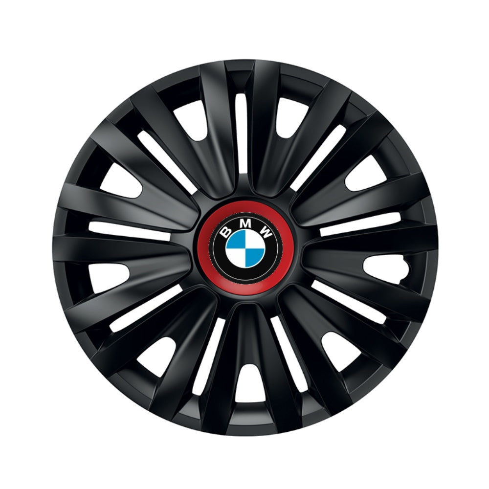 4 db-os fekete dísztárcsa készlet piros gyűrűvel, királykék, R16, BMW-kompatibilis