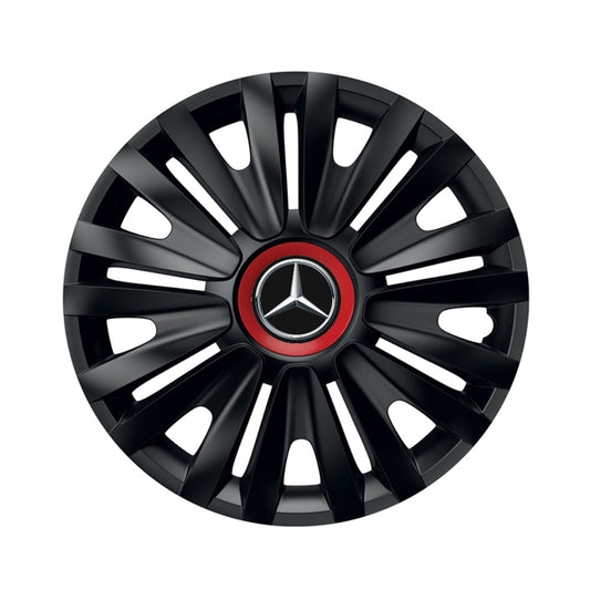 Set 4 capace roti Negre Cu Inel Rosu Royal R16 Compatibil Cu Mercedes-Benz