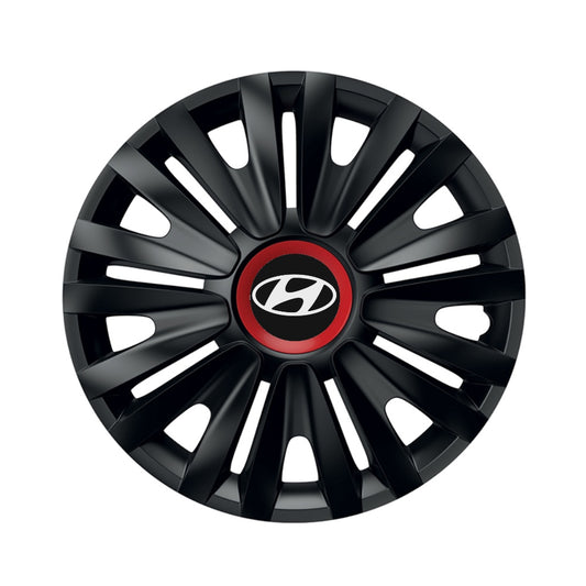 4 db-os fekete dísztárcsa készlet piros gyűrűvel, Royal R16, Hyundai-kompatibilis