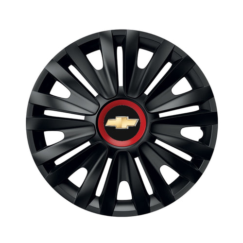 Set 4 capace roti Negre Cu Inel Rosu Royal R16 Compatibil Cu Chevrolet