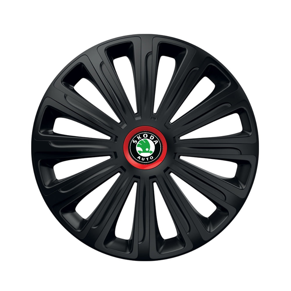 Set 4 capace roti Negre Cu Inel Rosu Trend R14 Compatibil Cu Skoda