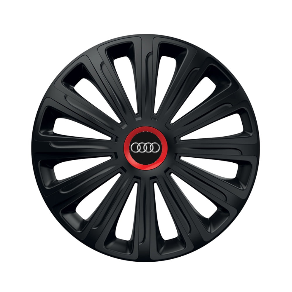 Set 4 capace roti Negre Cu Inel Rosu Trend R15 Compatibil Cu Audi