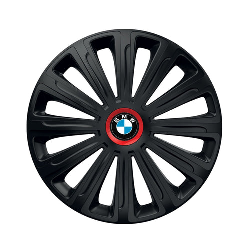 Комплект 4 черни тасове с червен пръстен Trend R15, съвместими с BMW