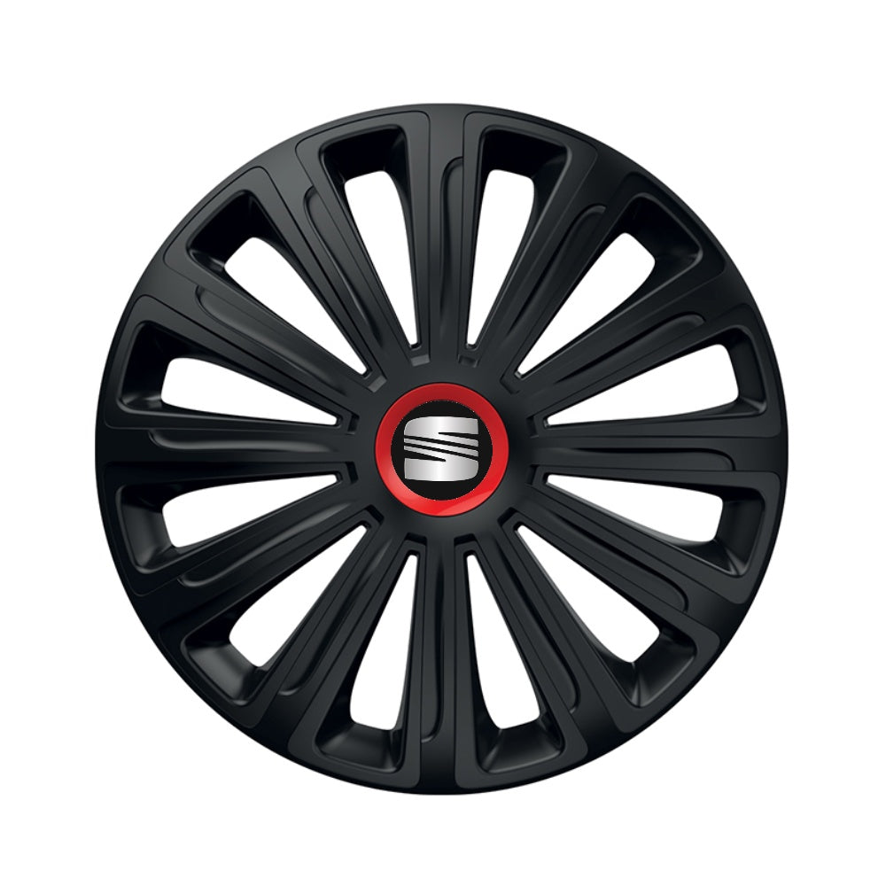 Set 4 capace roti Negre Cu Inel Rosu Trend R15 pentru gama auto Seat