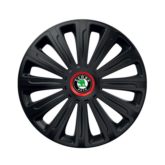 Set 4 capace roti Negre Cu Inel Rosu Trend R15 Compatibil Cu Skoda