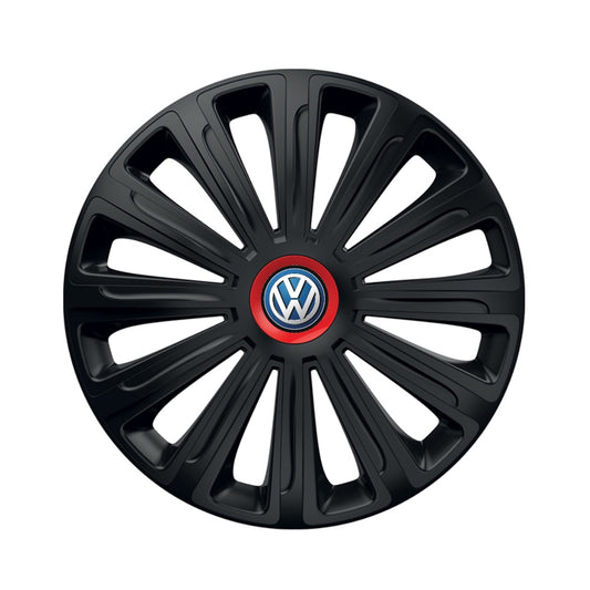Set 4 capace roti Negre Cu Inel Rosu Trend R15 Compatibil Cu Volkswagen