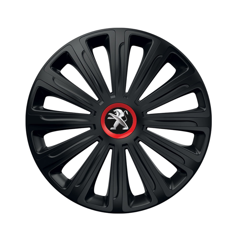 Set 4 capace roti Negre Cu Inel Rosu Trend R15 Compatibil Cu Peugeot