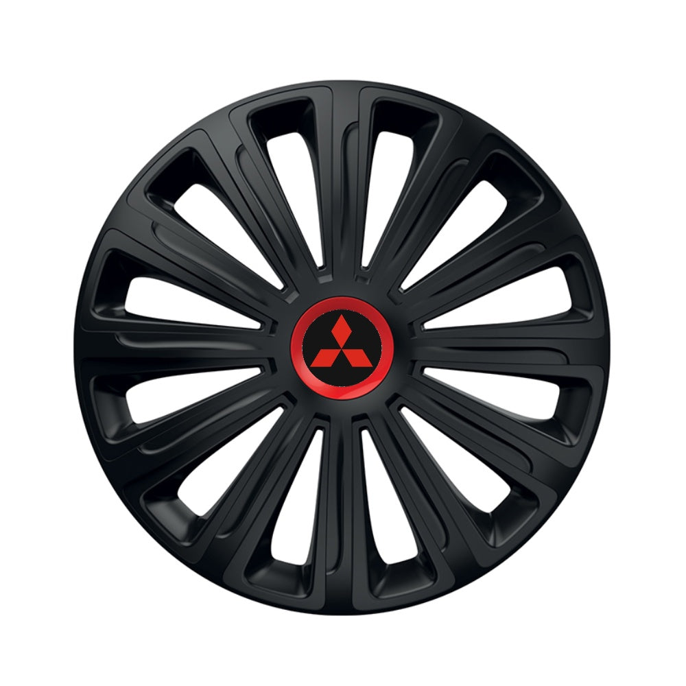 Set 4 capace roti Negre Cu Inel Rosu Trend R15 pentru gama auto Mitsubishi