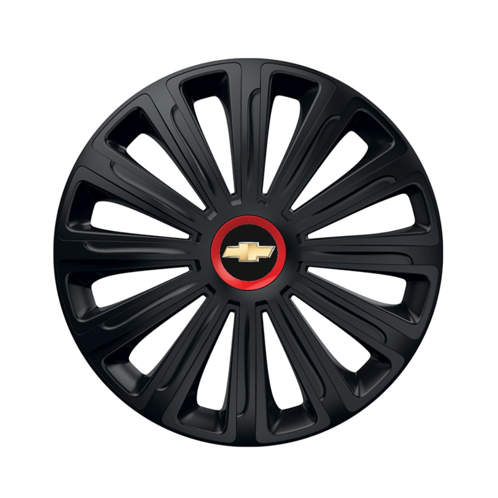 Set 4 capace roti Negre Cu Inel Rosu Trend R15 pentru gama auto Chevrolet