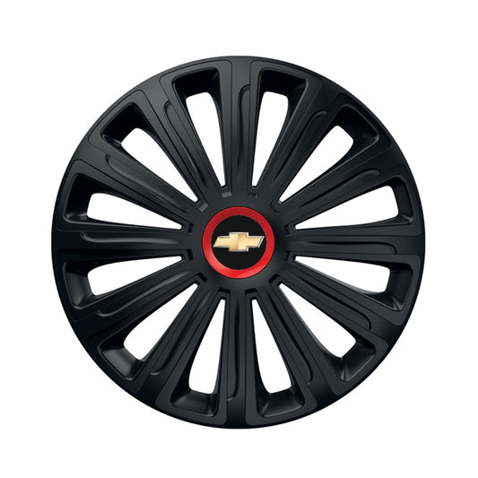 Set 4 capace roti Negre Cu Inel Rosu Trend R15 Compatibil Cu Chevrolet