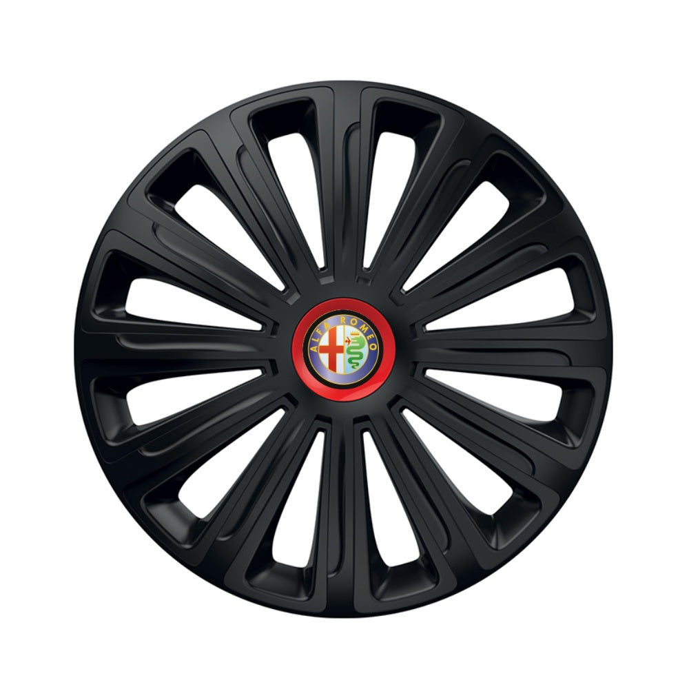 К-т 4 бр. черни тасове с червен ринг Trend R16 съвместими с Alfa Romeo