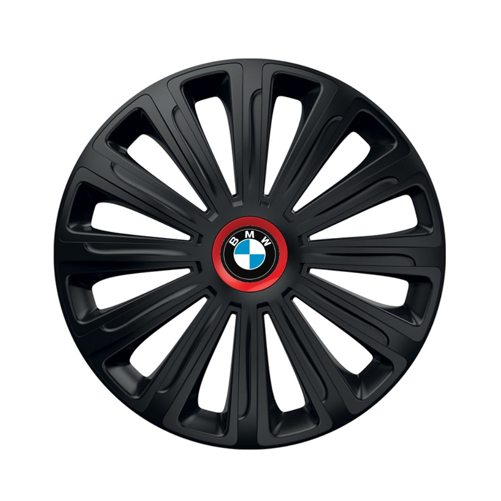 4 db-os fekete dísztárcsa készlet piros gyűrűvel, Trend R16, BMW-vel kompatibilis