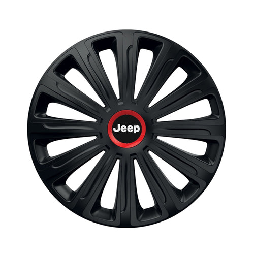 Set 4 capace roti Negre Cu Inel Rosu Trend R16 Compatibil Cu Jeep