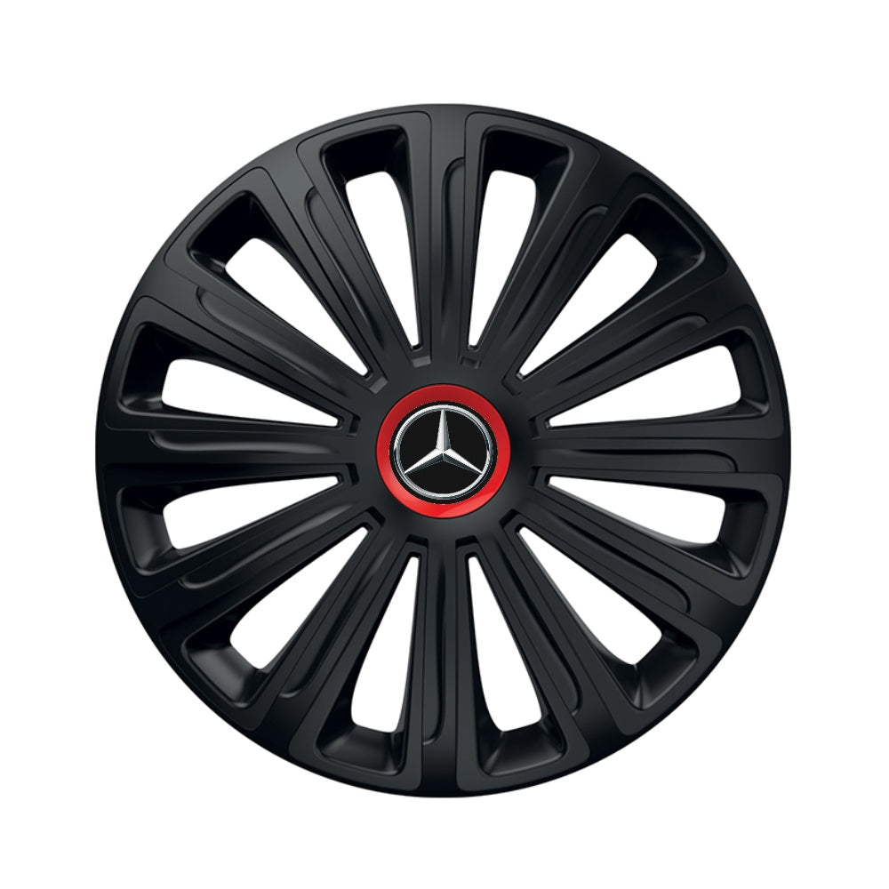 Set 4 capace roti Negre Cu Inel Rosu Trend R16 pentru gama auto Mercedes-Benz