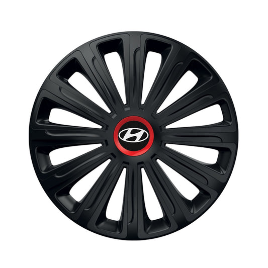 4 db-os fekete dísztárcsa piros gyűrűvel, Trend R16, Hyundai-kompatibilis