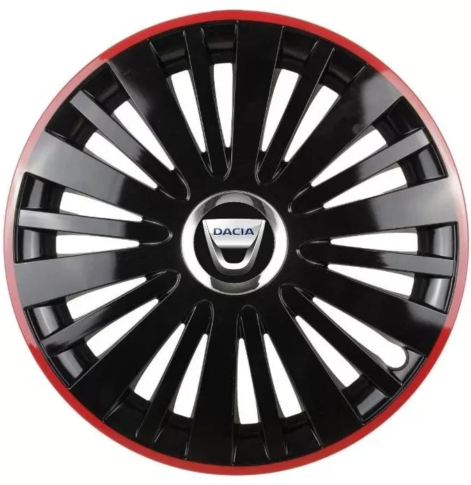 Set 4 Capace Roti pentru Dacia model Falcon Black Cu Rama Rosie R15 DACIA