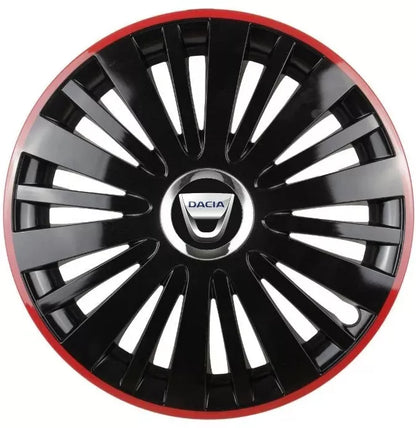Set 4 Capace Roti pentru Dacia model Falcon Black Cu Rama Rosie R15 DACIA